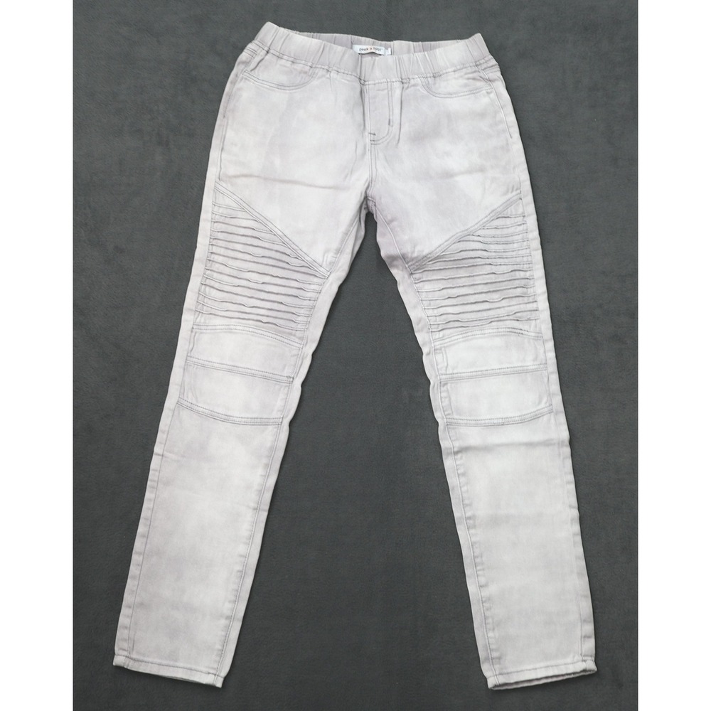 Peek a Boot Womens Gray Moto Skinny Pants Acid Wash Ribbed Knee Elastic Waist L